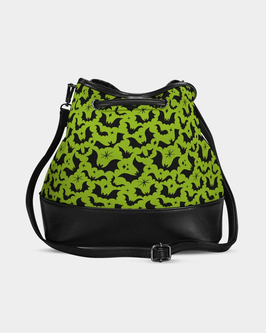 Batty Bats 24 Chartreuse Black  Mini Drawstring Bucket Bag