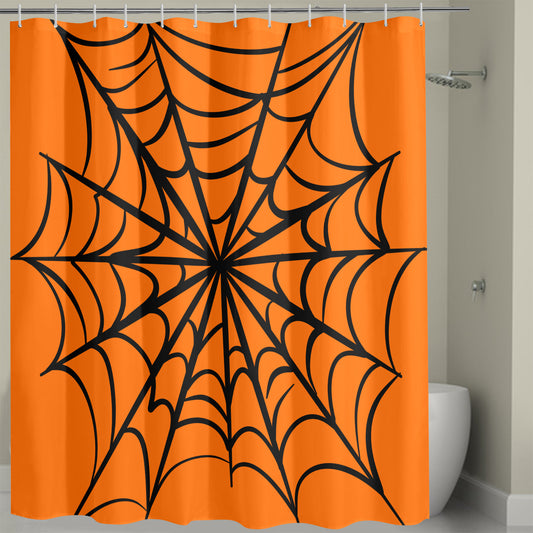 Gothic Web Orange Spooky Shower Curtain