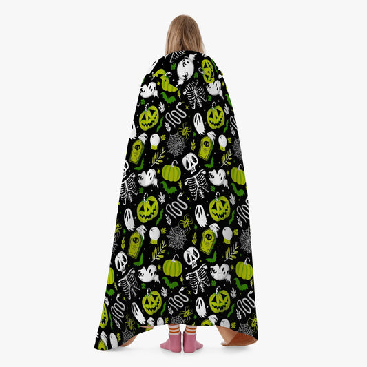 Everything Halloween 2022 Black, White, Green, Chartreuse Hooded Blanket