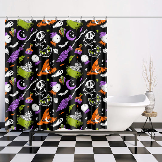 Magick Curio 2023 Orange, Orchid, Chartreuse Witchy Halloween Shower Curtain