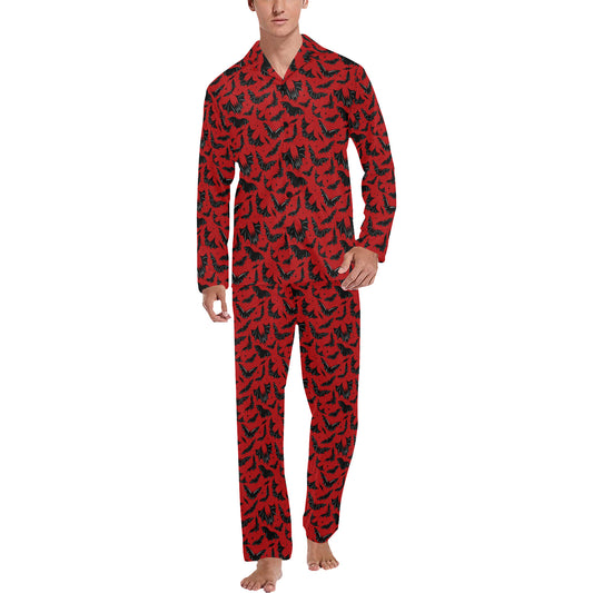 Batty Bats 22 Red Black Mens and Womens Long Sleeve Pajama Sets No Pockets