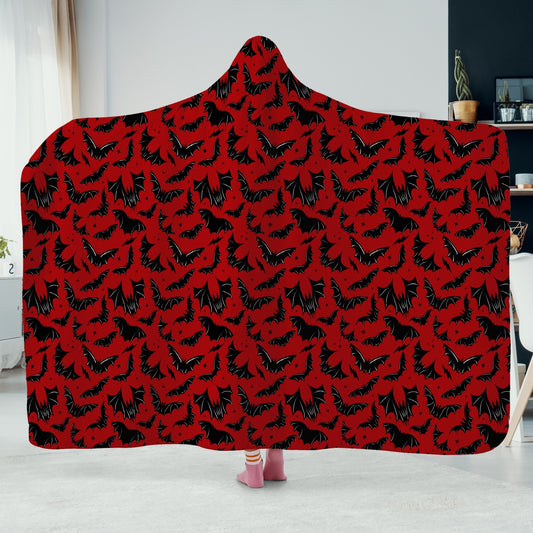 Batty Bats 2023 Red with Black Bats Hooded Blanket