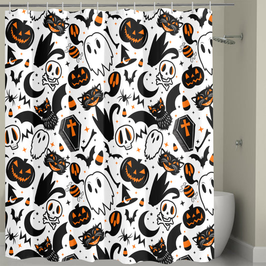 Halloween Night White Orange Spooky Shower Curtain