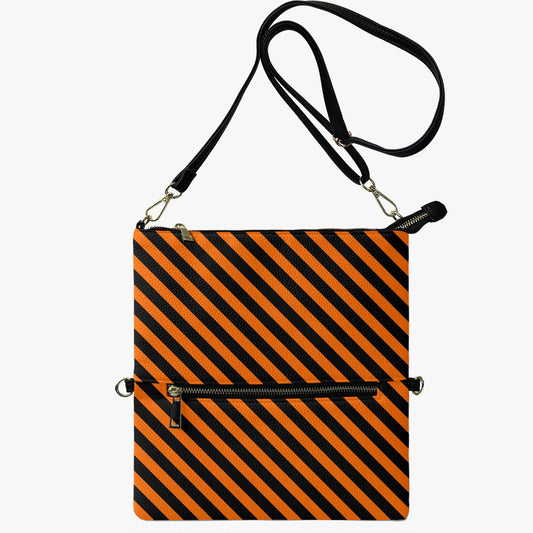 Halloween Stripes Black and Orange Faux Leather Flip Zip Crossbody