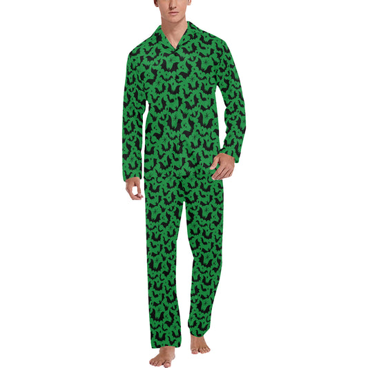 Batty Bats 24 Green Black Mens and Womens Long Sleeve Pajama Sets No Pockets