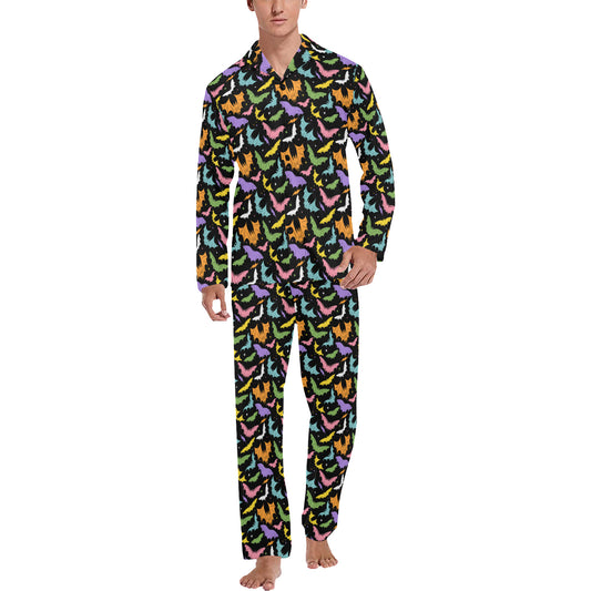 Batty Bats 22 Black Pastel Rainbow Mens and Womens Long Sleeve Pajama Sets No Pockets