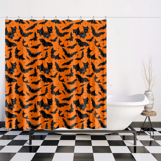 Batty Bats 2023 Orange Black Gothic Halloween Shower Curtain