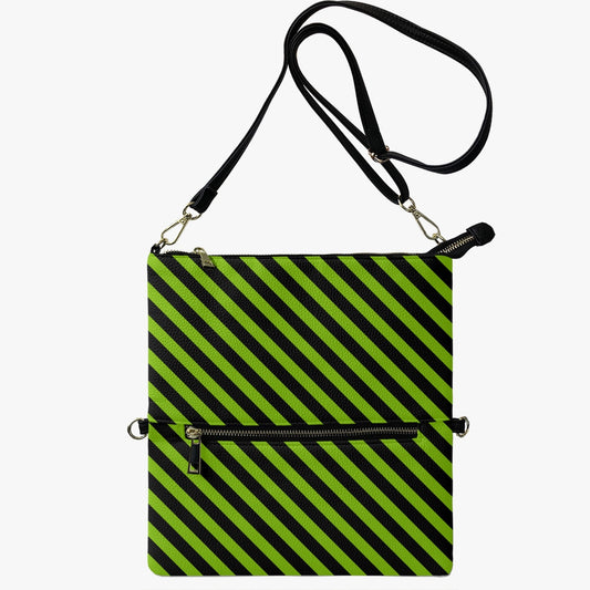 Halloween Black and Green Stipes Faux Leather Flip Crossbody Bag