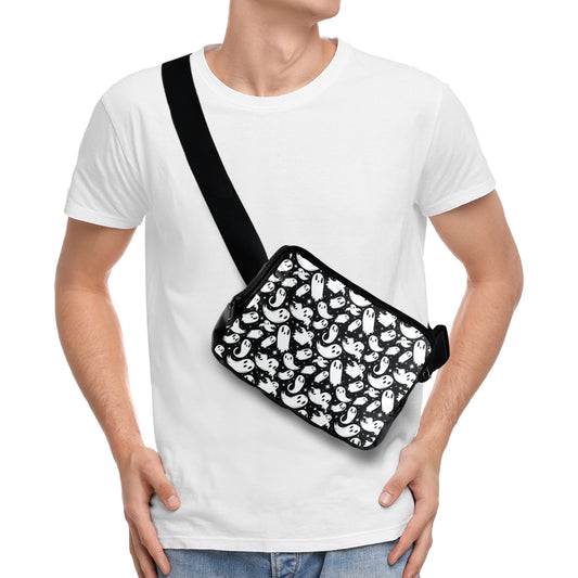 Ghosties Black, White Crossbody Waist Fanny Pack Bag