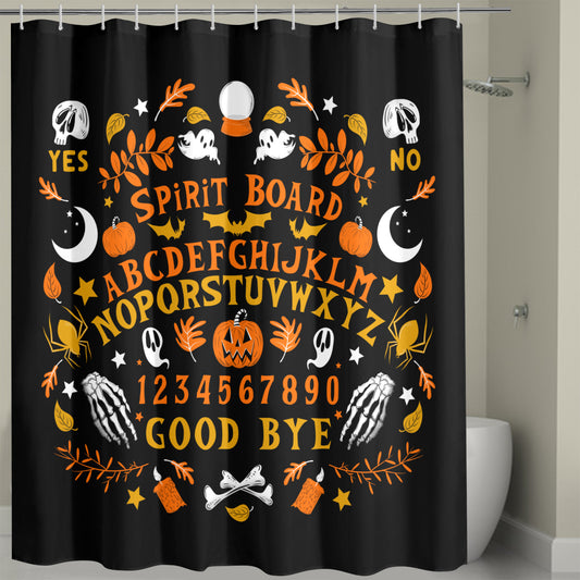 Spirit Board Black Orange Gold Spooky Shower Curtain