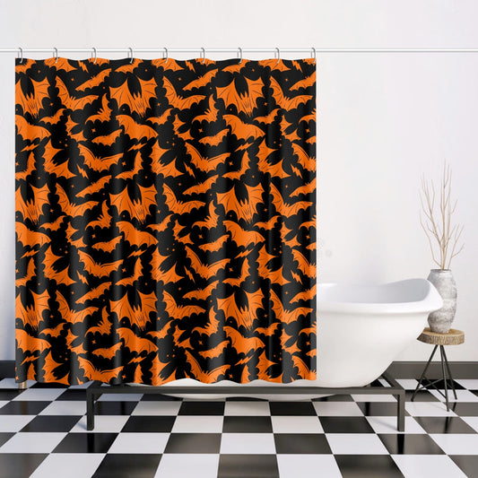 Batty Bats 2023 Black with Orange Gothic Halloween Shower Curtain