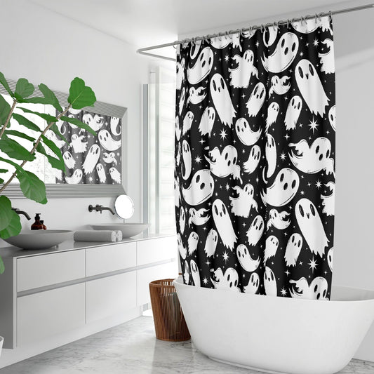 Ghosties 2022 Black and White Spooky Shower Curtain