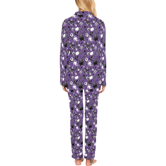 Cast a Spell Purple Mens and Womens Long Sleeve Pajama Sets No Pockets