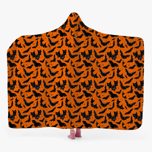 Batty Bats 2023 Orange with Black Bats White Hooded Blanket