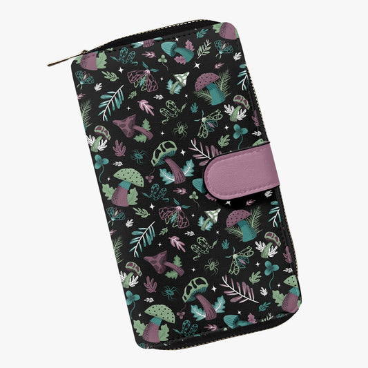 Midnight Mushrooms Mint Mauve Teal Earthy Faux Leather Wallet