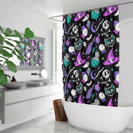 Magick Curio 2023 Orchid, Purple, Turquoise Witchy Halloween Shower Curtain