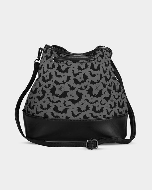 Batty Bats 24 Gray Black Mini Drawstring Bucket Bag