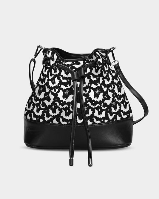 Batty Bats 24 Black White Mini Drawstring Bucket Bag