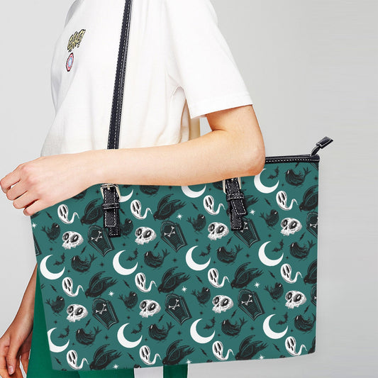 Ravens Hollow Teal Faux Leather Tote Bag