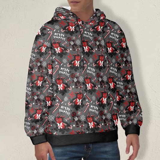 Merry Krampus Gray Red Soft Fleece Hoodie Sweatshirt