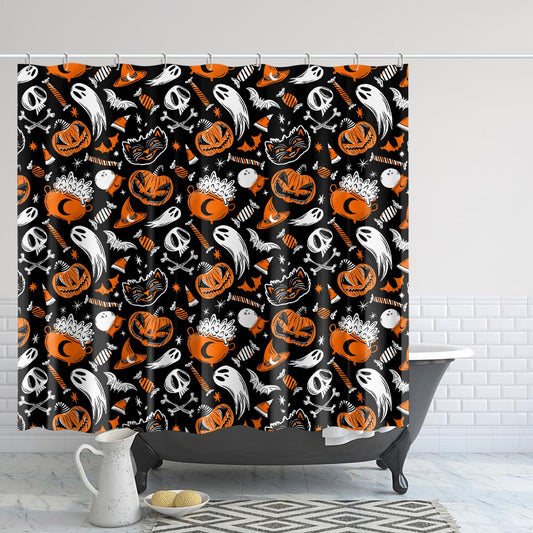 Trick or Treat 2023 Orange Halloween Shower Curtain