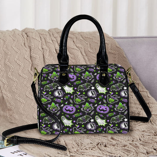 Trick or Treat 24 BLKPRPGRN Boston Handbag Purse