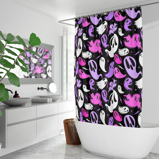 Ghosties 2023 BW Pink, Lavender, Orchid Spooky Shower Curtain