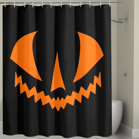 Jack-o-Lantern Face Two Black Orange Spooky Halloween Shower Curtain