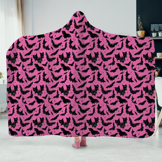 Batty Bats 2023 Bubblegum with Black Bats White Hooded Blanket