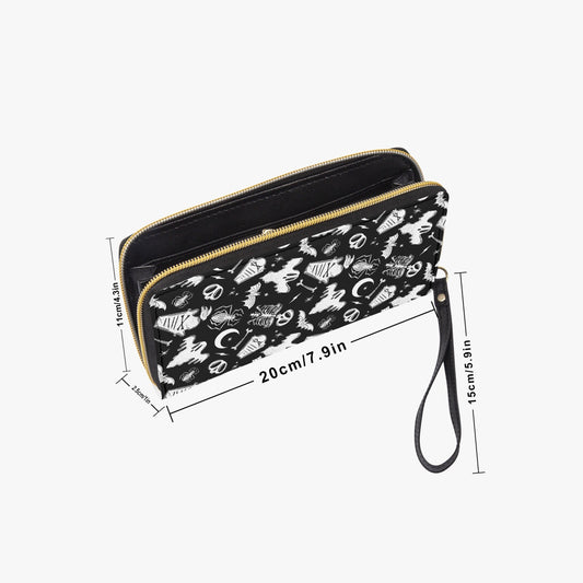 Graveyard Ghouls Black, White Faux Leather Wristlet Clutch Wallet