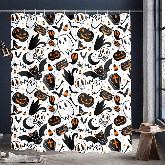 Halloween Night White Orange Spooky Shower Curtain