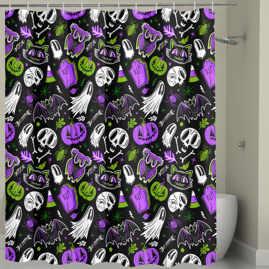 Everything Halloween 24 BWGRNPRP Shower Curtain