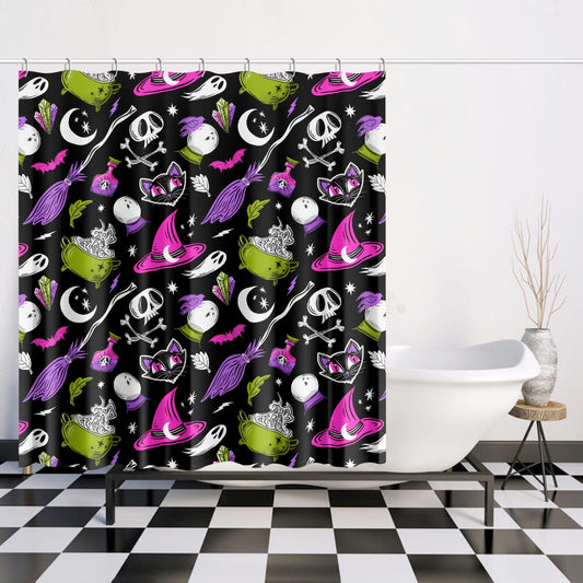 Magick Curio 2023 Pink, Orchid, Chartreuse Witchy Halloween Shower Curtain