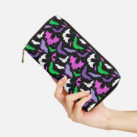 Batty Bats 2023 Black with Purple, Lavender, Orchid, Green Zipper Wallet