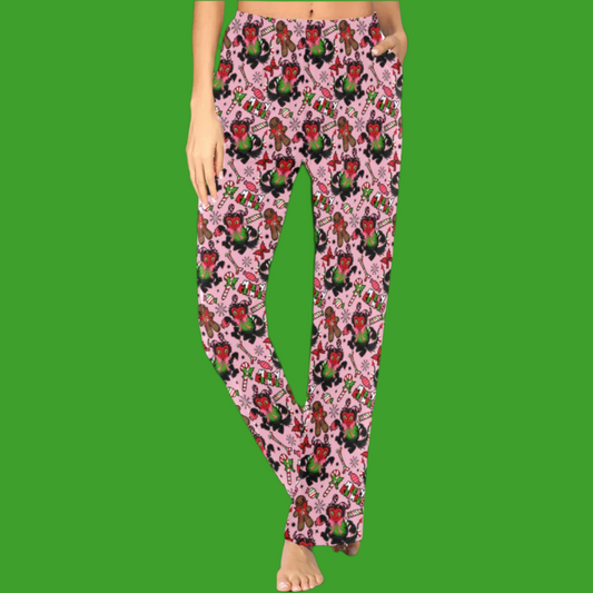 Merry Krampus Pink Green Red Lounge/Pajama Pants with Pockets