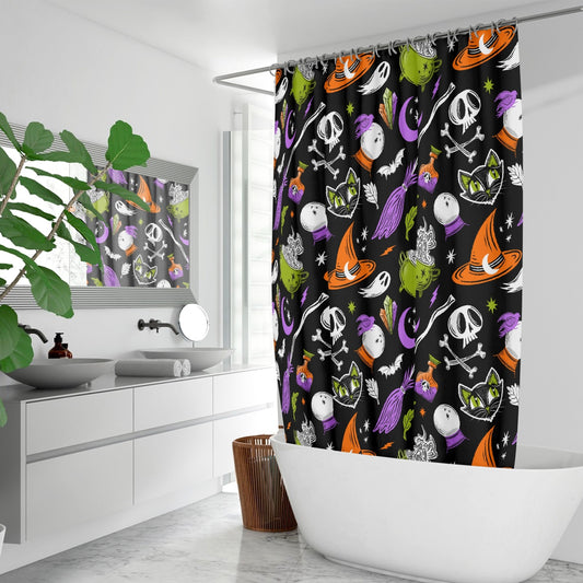 Magick Curio 2023 Orange, Orchid, Chartreuse Witchy Halloween Shower Curtain