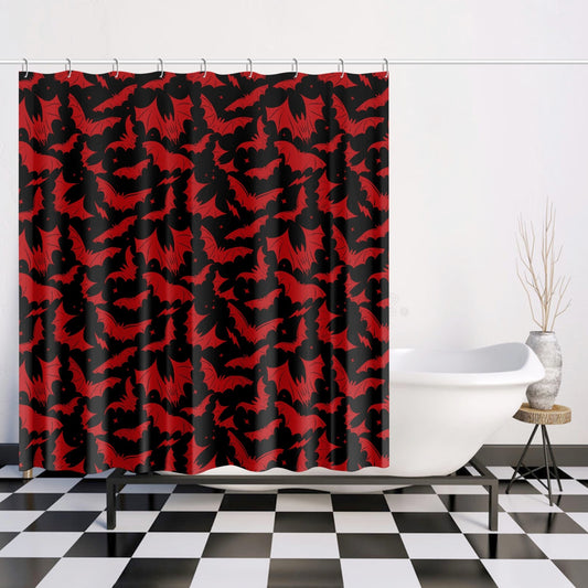 Batty Bats 2023 Black with Red Gothic Halloween Shower Curtain