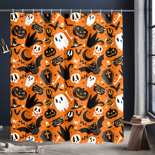 Halloween Night Orange Spooky Shower Curtain