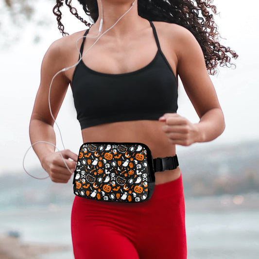 Everything Spooky Black, White, Orange Crossbody Waist Fanny Pack Bag