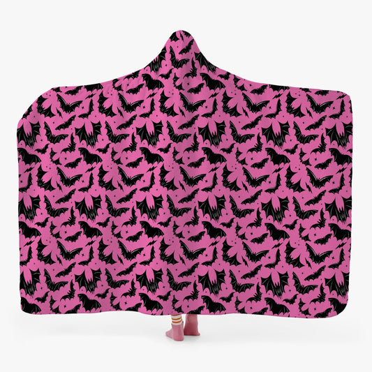 Batty Bats 2023 Bubblegum with Black Bats White Hooded Blanket