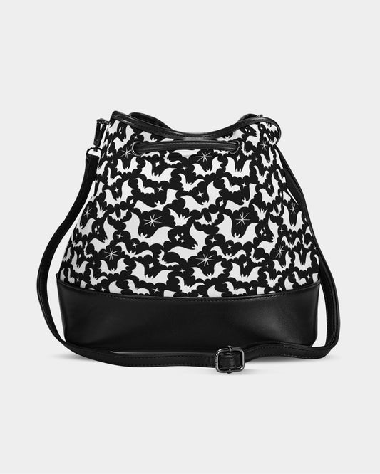 Batty Bats 24 Black White Mini Drawstring Bucket Bag