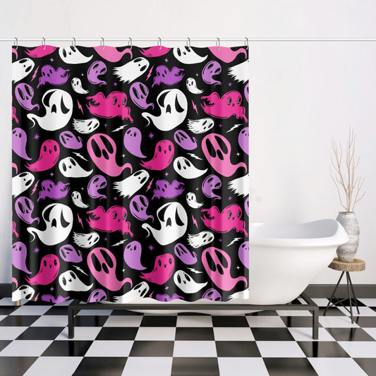 Ghosties 2023 BW Hot Pink Orchid Spooky Shower Curtain