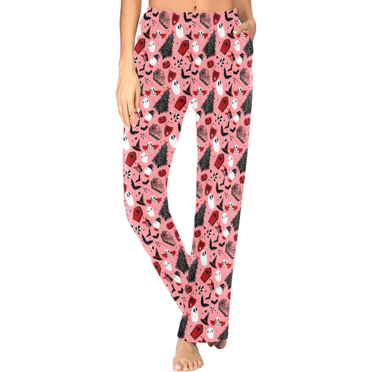 Candy Coffins Pink Red Lounge/Pajama Pants with Pockets