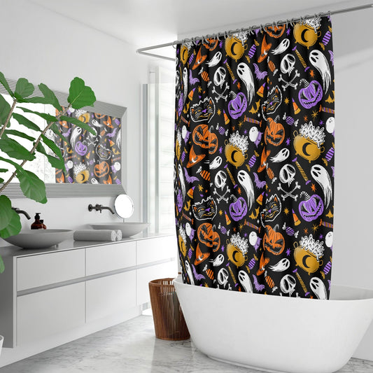 Trick or Treat 2023 Orange Gold Purple  Halloween Shower Curtain