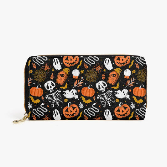 Everything Halloween 2022 Black, White, Orange, Gold Zipper Wallet