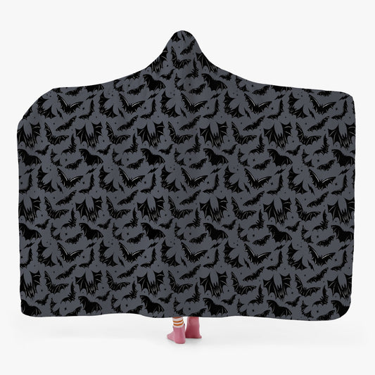 Batty Bats 2023 Gray with Black Bats White Hooded Blanket