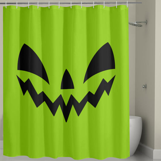 Jack-o-Lantern Face Green Spooky Halloween Shower Curtain