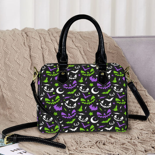 Nite Frights 24 BLKGRNPRP Boston Handbag Purse