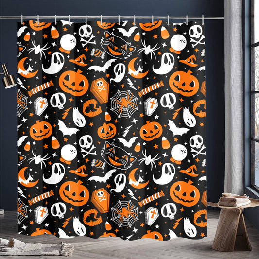 Everything Spooky 21 Orange Spooky Shower Curtain