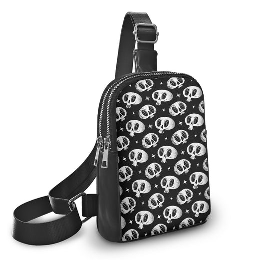 Spooky Halloween Skulls BW Crossbody Chest Bag Purse